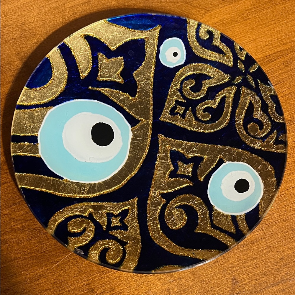 Hand painted, Artistic Blue and Gold  Plate